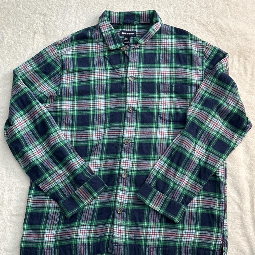 Lands' End Men's Green Plaid Shirt